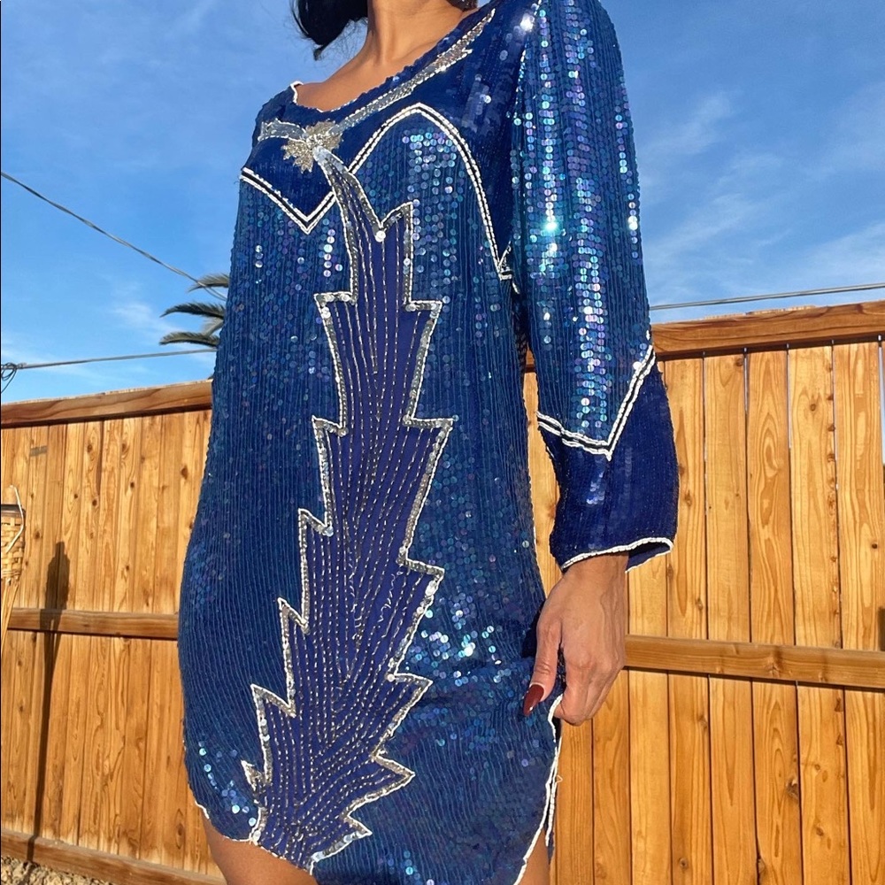 Vintage silver and Blue sequin dress